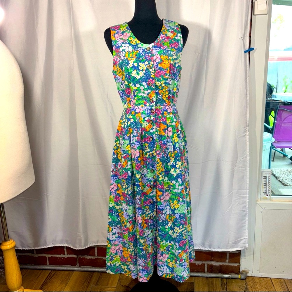 Floral Sleeveless Dress Manor House MIDI Pockets Medium Cottagecore